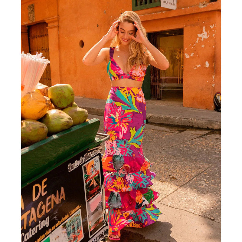 2023 Dress Women Summer V Neck Spaghetti Strap Floral Sleeveless Casual Split Long Maxi Dress Halter Cover Up Importe Go 