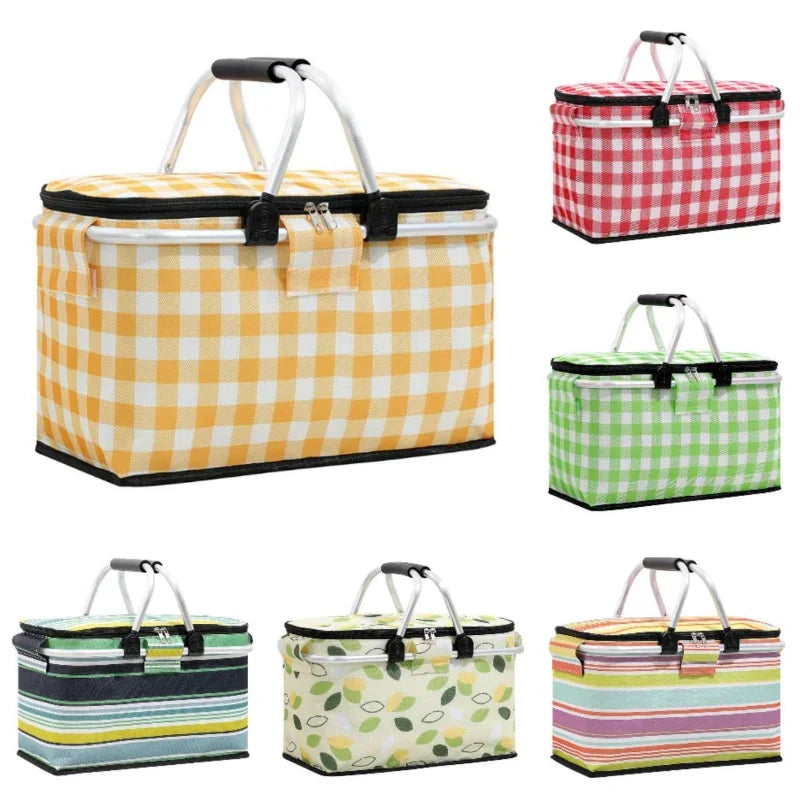 2024 New Folding Picnic Camping Lunch Bags Insulated Cooler Bag Cool Hamper Storage Basket Bag Outdoor Portable Picnic Basket Importe Go 