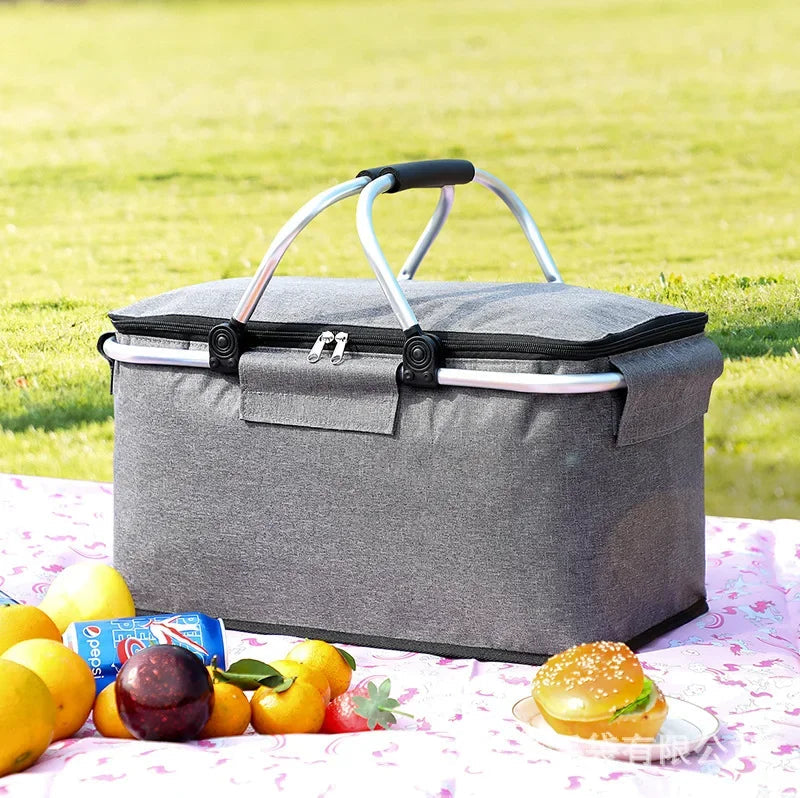 2024 New Folding Picnic Camping Lunch Bags Insulated Cooler Bag Cool Hamper Storage Basket Bag Outdoor Portable Picnic Basket Importe Go 