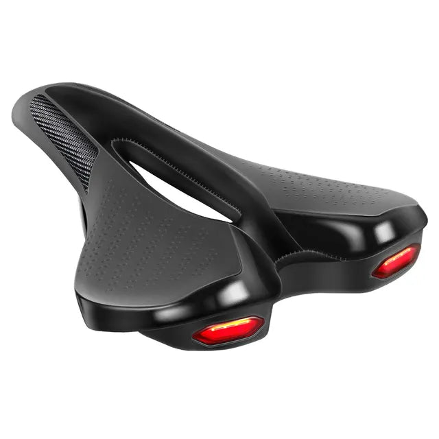 Assento de bicicleta com luz de advertência, almofada macia do plutônio, respirável, com carregamento do usb, para o ciclismo de montanha e as corridas Importe Go Tail light Saddle 