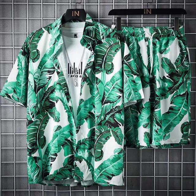 Beach Clothes For Men 2 Piece Set Quick Dry Hawaiian Shirt and Shorts Set Men Fashion Clothing Printing Casual Outfits Summer Importe Go 