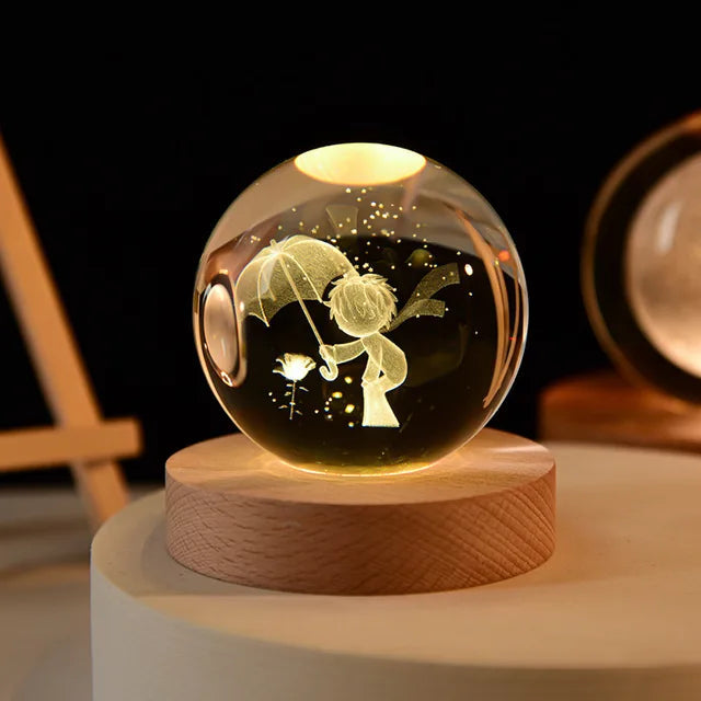 Bola de cristal 3D de 6cm para decoración del hogar y escritorio, grabado con láser globo con sistema Solar, luz nocturna de Planeta, regalo de cumpleaños y Astronomía Importe Go 6cm with base Prince 