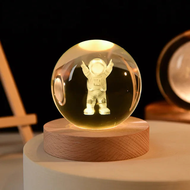 Bola de cristal 3D de 6cm para decoración del hogar y escritorio, grabado con láser globo con sistema Solar, luz nocturna de Planeta, regalo de cumpleaños y Astronomía Importe Go 6cm with base Astronaut 