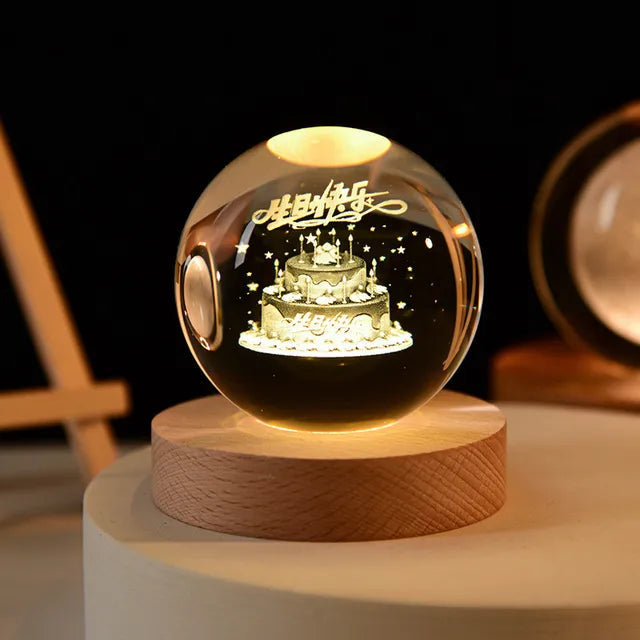 Bola de cristal 3D de 6cm para decoración del hogar y escritorio, grabado con láser globo con sistema Solar, luz nocturna de Planeta, regalo de cumpleaños y Astronomía Importe Go 6cm with base Birthday 