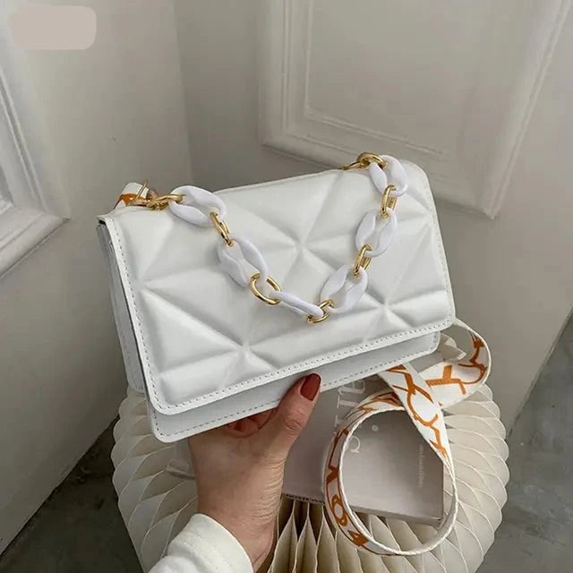 Bolso de hombro grande con patrón de piedra para mujer, bolsos cruzados de cuero PU, bolsos de mano rosas de marca, bolso de mano con cadenas, bolso de compras, Purs, Invierno Importe Go White 