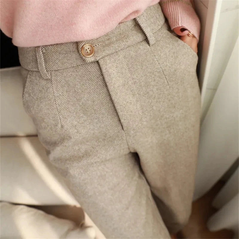 Calça lápis harém de lã feminina, terno casual de cintura alta para senhora do escritório, outono, inverno, 2022 Importe Go 