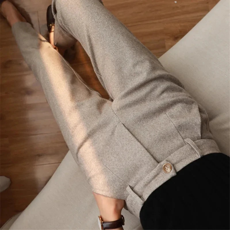 Calça lápis harém de lã feminina, terno casual de cintura alta para senhora do escritório, outono, inverno, 2022 Importe Go 