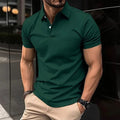 Camisa polo de manga curta masculina, gola virada para baixo, botão, top cor pura, casual roupas de conforto, verão, best-seller Importe Go Dark green S 