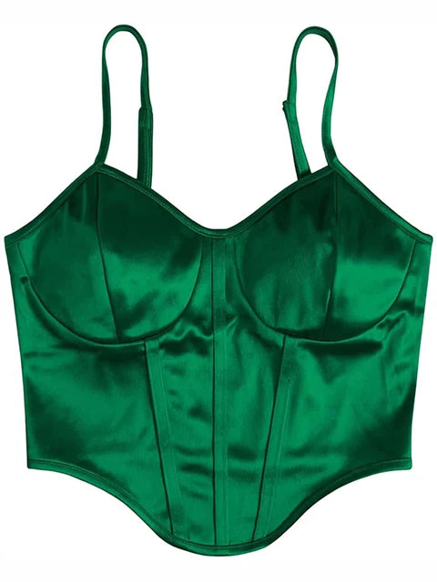 Camisola de espaguete de bainha costurada assimétrica feminina, camisola de cetim, Traf, Europa e América, recém-projetada para meninas, Y2K, verão Importe Go Green S 