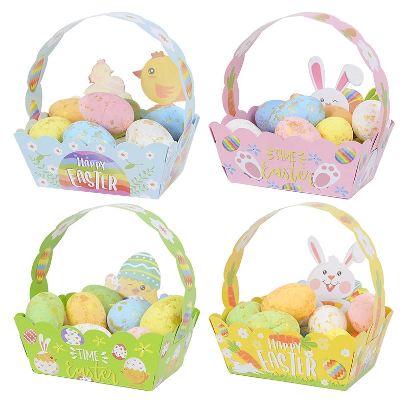 Cesta de almacenamiento de 4 piezas para niños, bolsa de papel con bonito diseño de conejo de pascua, pollitos, dulces, decoración de Pascua, suministros para fiestas y el hogar Importe Go 