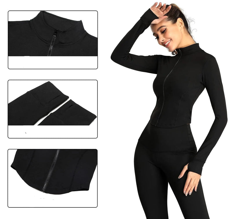 Chaqueta de chándal ajustada para mujer, abrigo de Fitness de manga larga, Tops cortos de Yoga con agujeros para el pulgar, chaqueta de gimnasio, sudaderas de entrenamiento Importe Go 