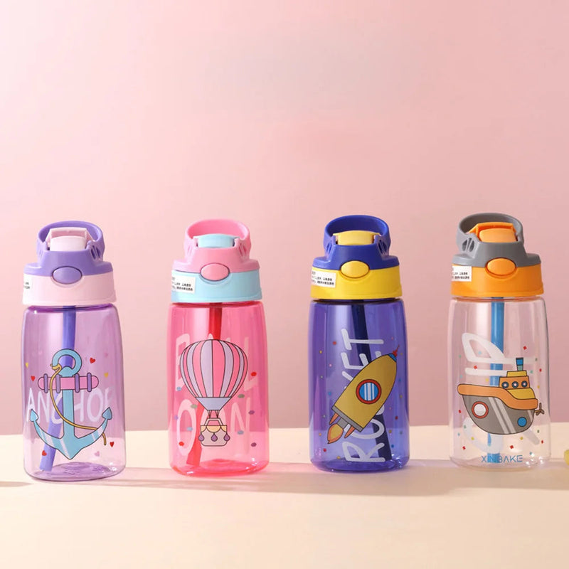 Children's Duck Billled Straw Bottle, Kids Plastic Water Bottle, Portable Leakproof, Silicone Sucção Nozzle Drinkwear, Cartoon, 480ml Importe Go 