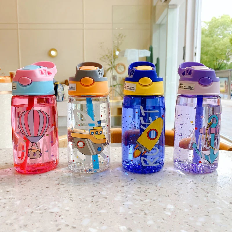 Children's Duck Billled Straw Bottle, Kids Plastic Water Bottle, Portable Leakproof, Silicone Sucção Nozzle Drinkwear, Cartoon, 480ml Importe Go 