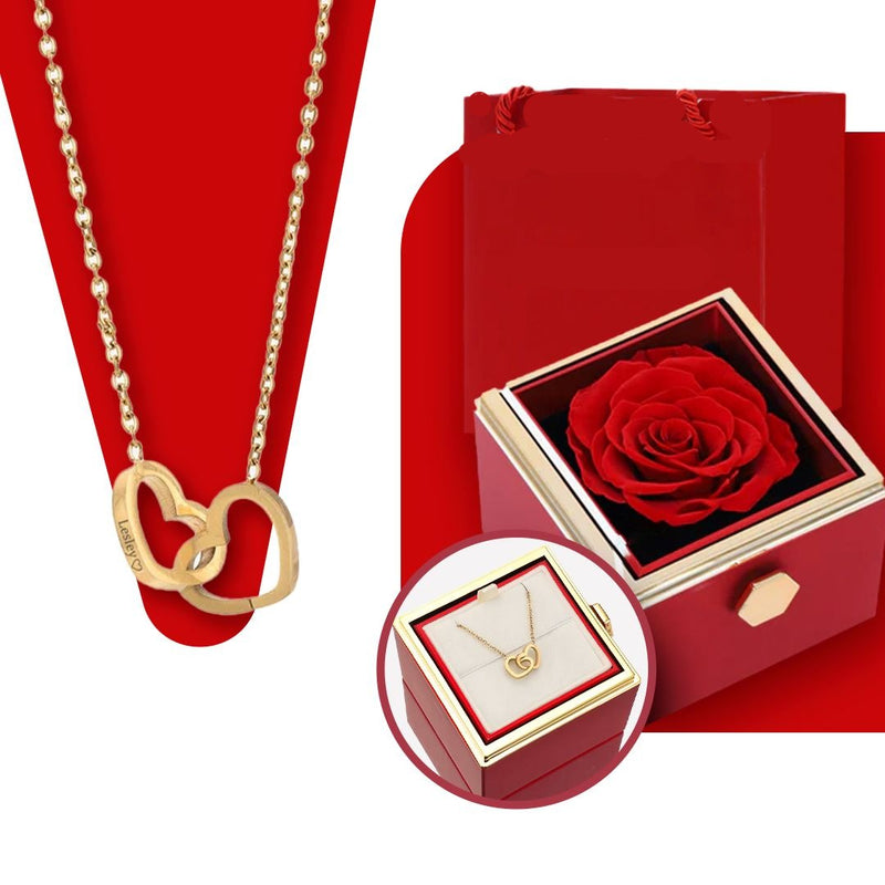 Colar Lovers Personalizável Dois Corações + Caixa Rosa Eterna de Brinde Colar Lovers Personalizável Dois Corações + Caixa Rosa Eterna de Brinde Importe Go 