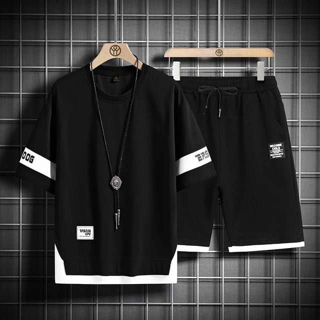 Conjunto de fatos de treino preto e branco masculino, t-shirt e shorts com mangas, roupa esportiva oversize, 5XL, verão, 2023 Importe Go YPY6817 K77 1 L FOR 165 CM 65KG 