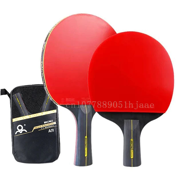 Conjunto de raquete de tênis de mesa profissional Ping Pong, espinhas em borracha, alta qualidade, lâmina Bat Paddle com saco, 6 estrelas, 2pcs Importe Go 1Long 1Short 