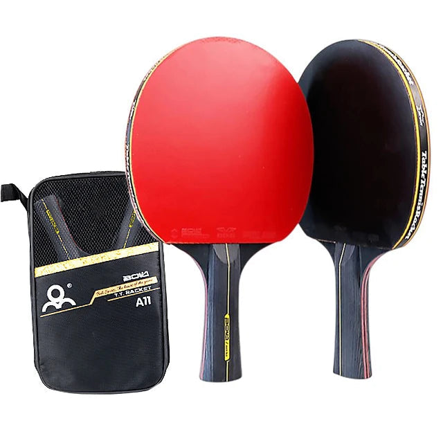 Conjunto de raquete de tênis de mesa profissional Ping Pong, espinhas em borracha, alta qualidade, lâmina Bat Paddle com saco, 6 estrelas, 2pcs Importe Go Long Handle 