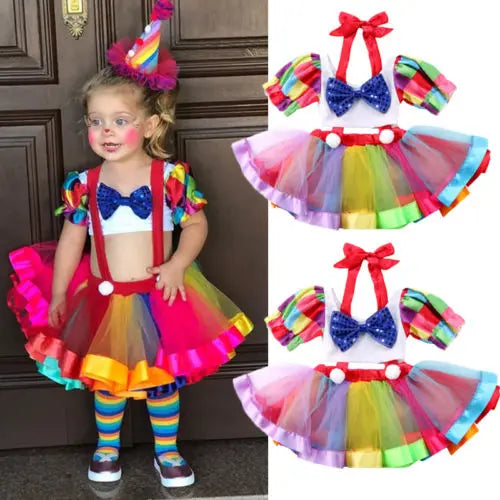 Conjunto de roupas feitas de verão para crianças e bebês, 0-6 anos, vestido de circo para festa de aniversário, roupas top crop para meninas, roupas de halloween Importe Go 