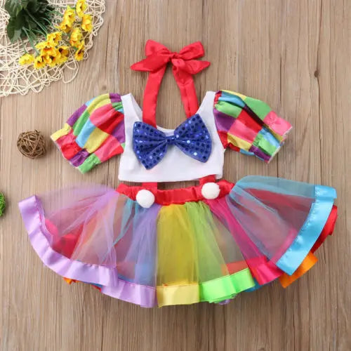 Conjunto de roupas feitas de verão para crianças e bebês, 0-6 anos, vestido de circo para festa de aniversário, roupas top crop para meninas, roupas de halloween Importe Go 