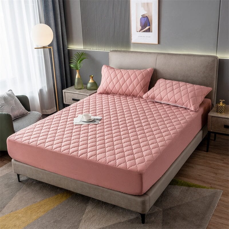 Conjunto Lençol e Fronhas Macias Impermeável e Acolchoado Matelassê - Lux lençol Importe Go Rosa Solteiro 