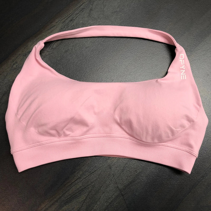 Dfyne-Sutiã Esportivo Sem Costura para Mulheres, Sutiã Halter, Costas Abertas, Top Yoga, Suporte Médio, Top Colheita de Ginásio, Sportswear Acolchoado Importe Go LIGHT ROSE PINK S 