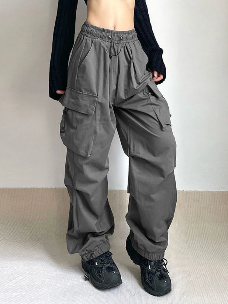 HOUZHOU-Calças de paraquedas de carga extragrandes femininas, streetwear vintage, corredores de perna larga Y2K Hip Hop, moletom largo, Techwear, Harajuku Importe Go 