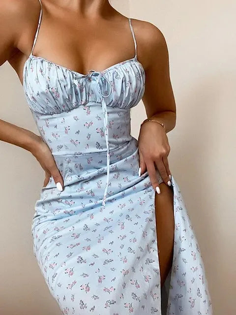 Hugcitar 2023 Sleeveless Satin Slip Floral Ruched Bandage Cut Out Maxi Dress Summer Women Fashion Sexy Party Club Robe Kpytomoa Importe Go 