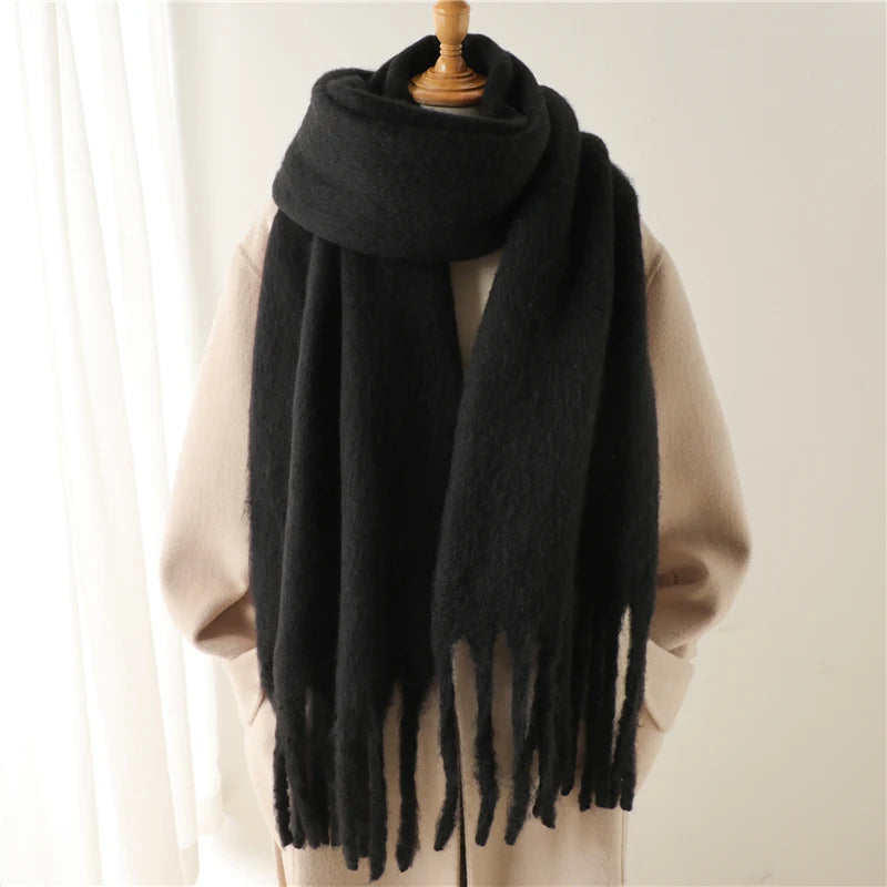 Inverno Cachecol para As Mulheres Cashmere Quente Sólido Pashmina Cachecóis Envolve Feminino Grosso Suave Bufanda Big Borlas Xaile Estolas Longas Importe Go WT77-13 