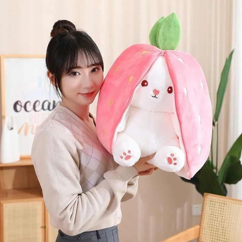 Juguete de peluche de conejo de frutas Kawaii, divertido, zanahoria, fresa, se convierte en conejo, regalo de cumpleaños y Navidad para niños Importe Go 