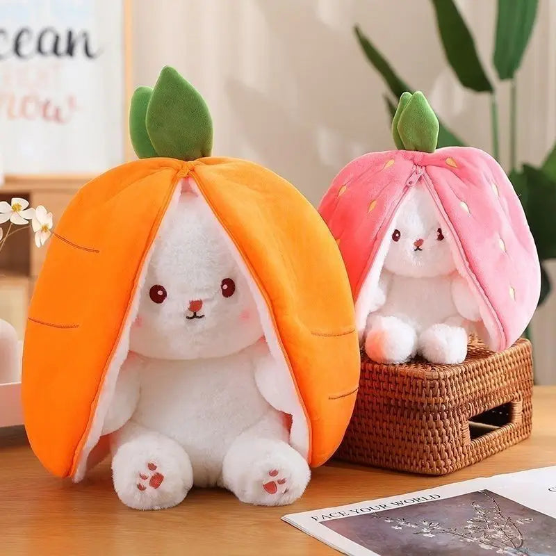 Juguete de peluche de conejo de frutas Kawaii, divertido, zanahoria, fresa, se convierte en conejo, regalo de cumpleaños y Navidad para niños Importe Go 