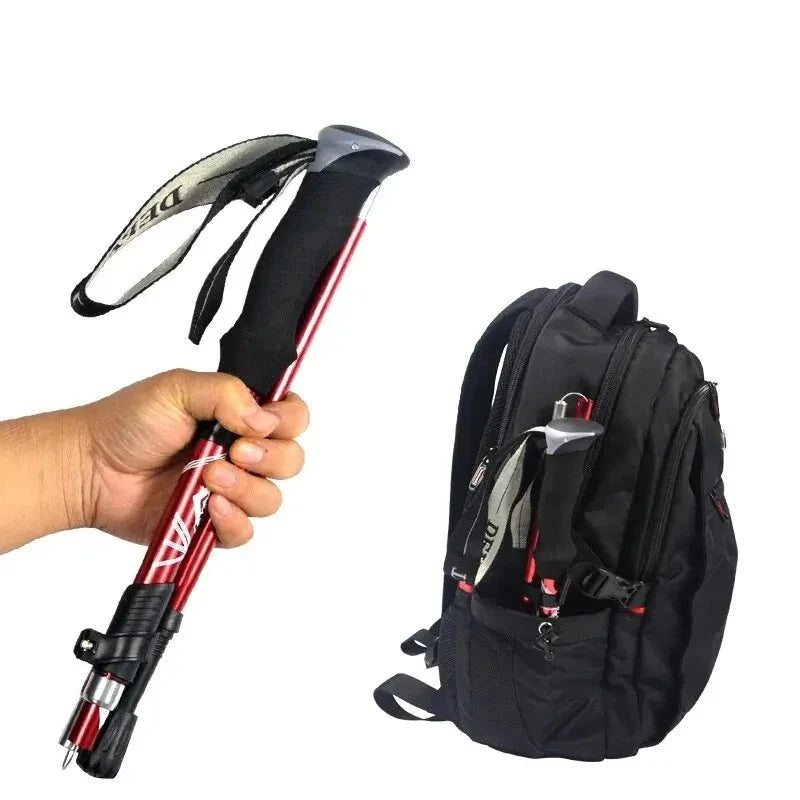 Liga de alumínio Folding Alpine Stick, Ultra-Light, Vara telescópica ultra-curta, Mão exterior Tu Caminhadas Muleta, 5 Seção Importe Go 