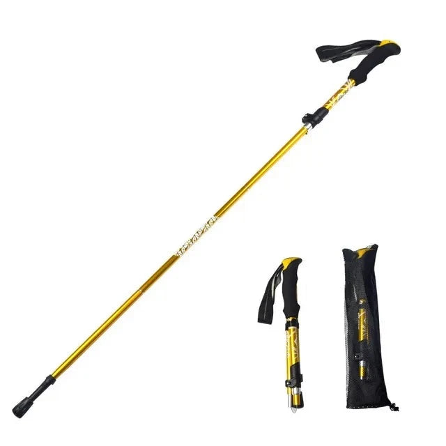 Liga de alumínio Folding Alpine Stick, Ultra-Light, Vara telescópica ultra-curta, Mão exterior Tu Caminhadas Muleta, 5 Seção Importe Go Yellow 