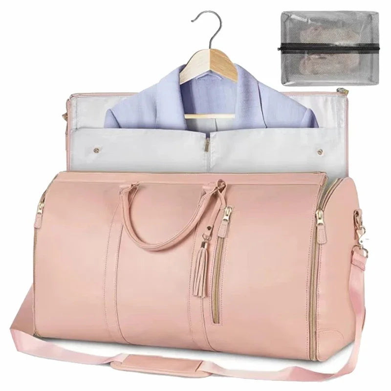 Lucshy-Saco Dobrável De Grande Capacidade, Saco De Vestuário De Viagem, Saco De Armazenamento De Couro PU, Bolsa Impermeável, Moda Esportes Ao Ar Livre Importe Go Pink 