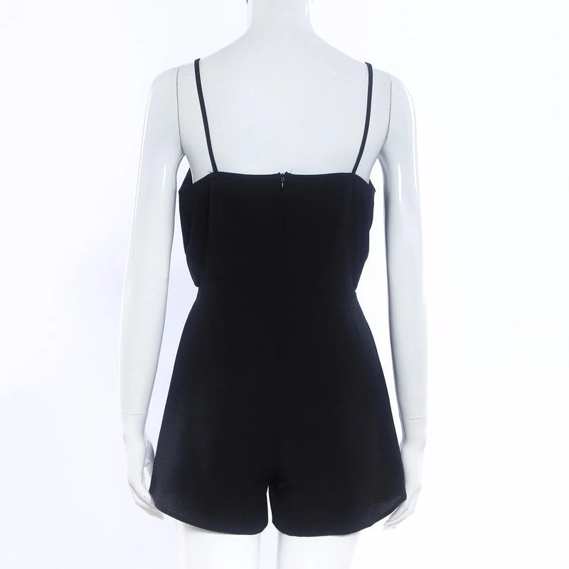 Macacão bodycon sem mangas feminino, macacão sexy, preto, macacão elegante, decote em v, macacão de praia, verão Importe Go 