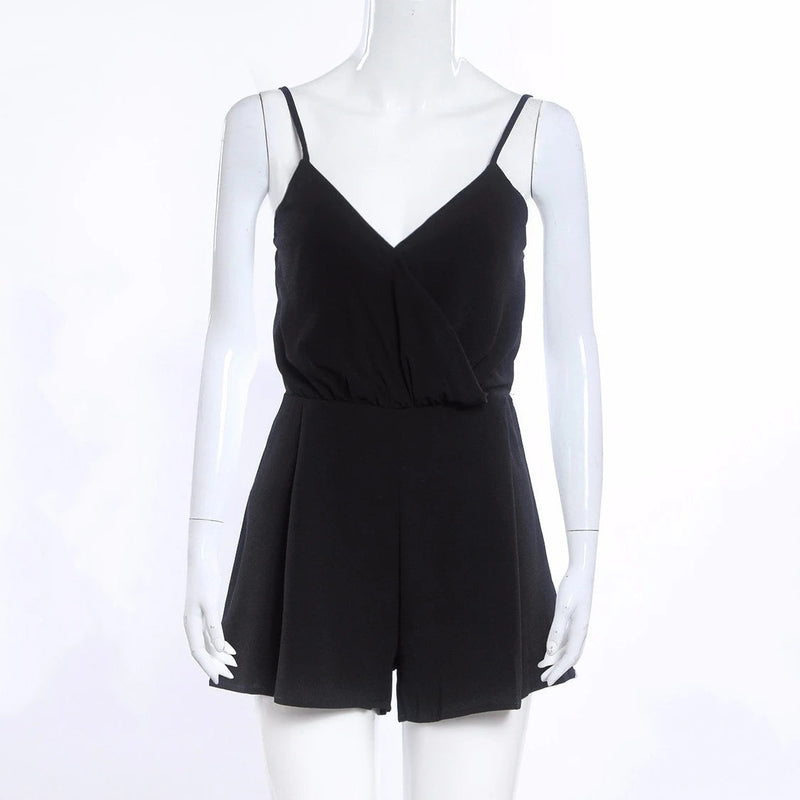 Macacão bodycon sem mangas feminino, macacão sexy, preto, macacão elegante, decote em v, macacão de praia, verão Importe Go 