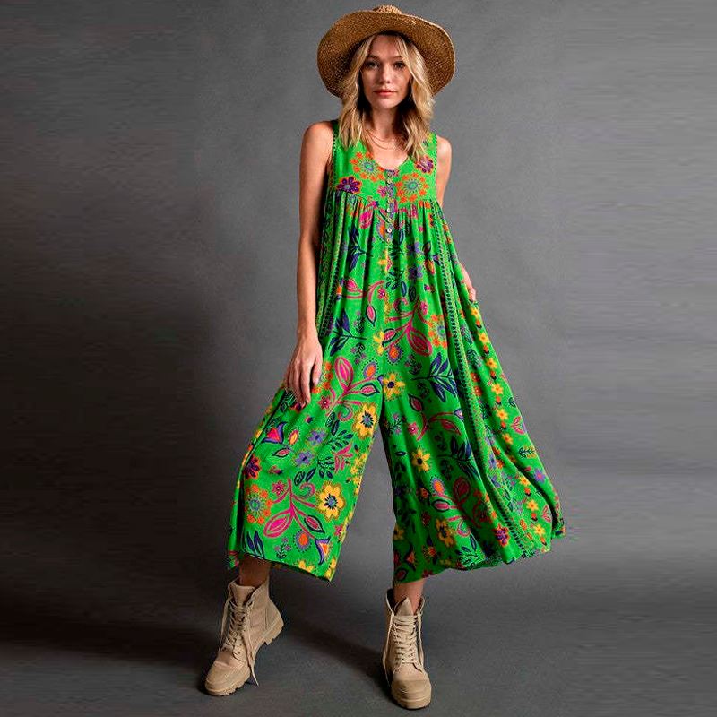 Macacão Feminino Estampado Patrícia | Moda Primavera Verão Compre 1 Leve 2 D1-51 Importe Go Verde Bege P/M (38 até 42)