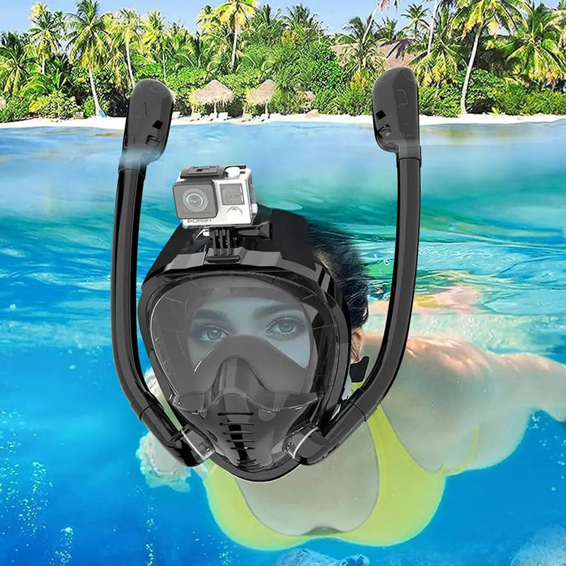 Máscara Full Face Silicone Snorkel, Vista Panorâmica de 360 °, Top Seco, Mergulho, Óculos de Mergulho, Anti-Nevoeiro, Anti-Vazamento, 2 Snorkel Importe Go 