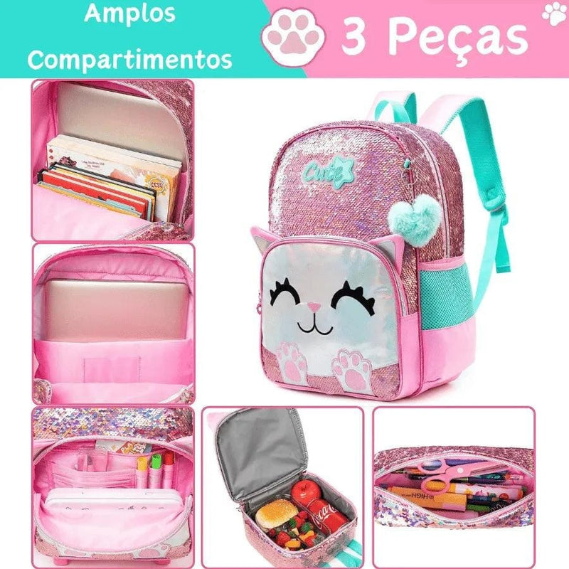 Mochila Infantil Para Meninas Super Shine Com Lantejoulas Importe Go 