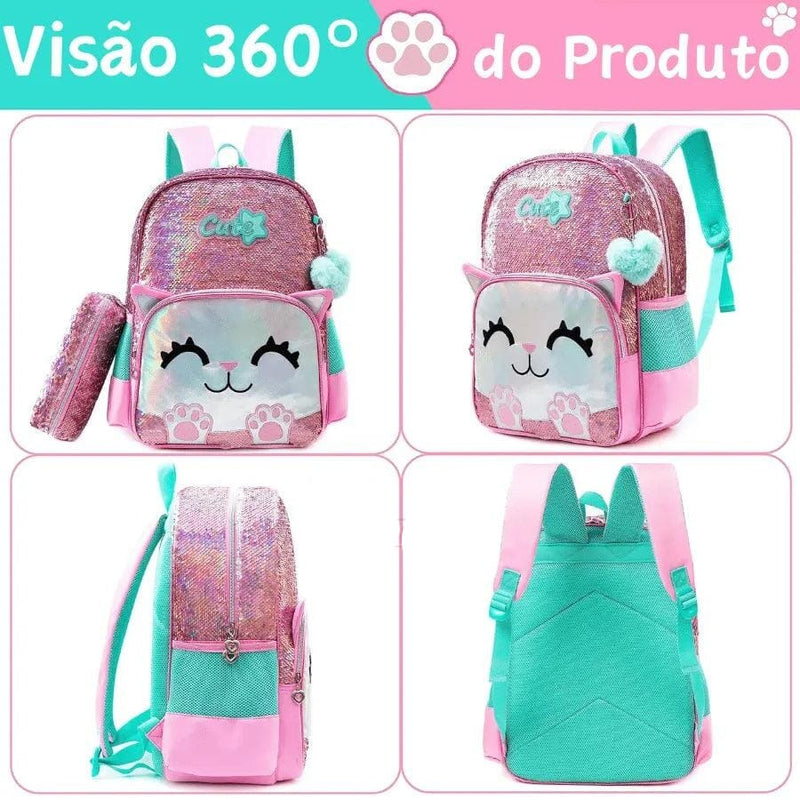 Mochila Infantil Para Meninas Super Shine Com Lantejoulas Importe Go 