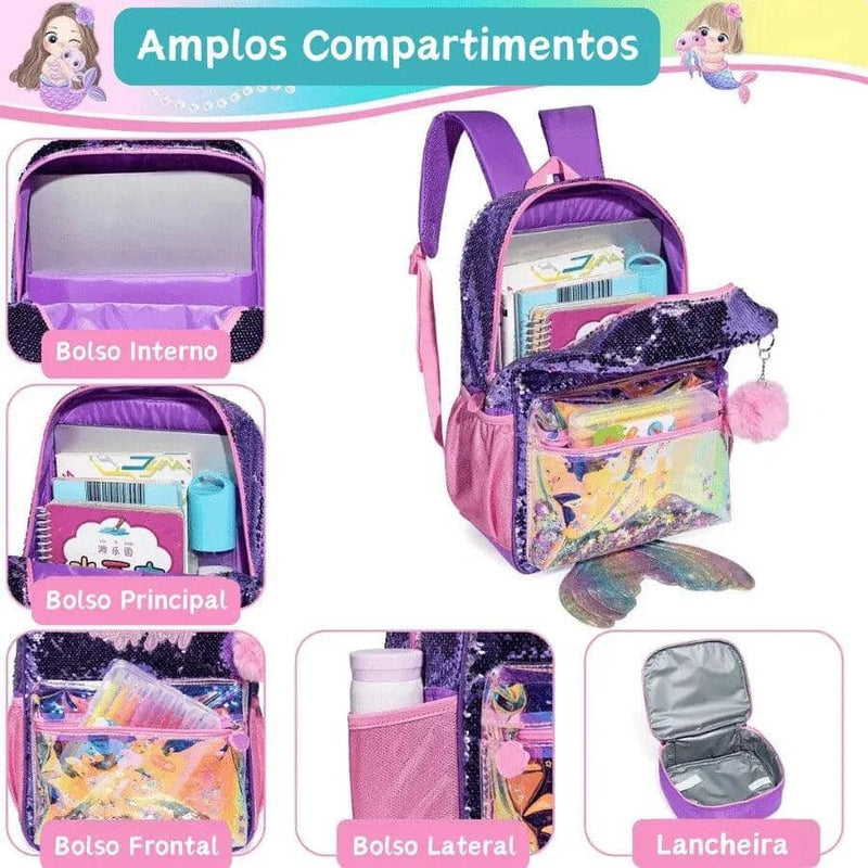 Mochila Infantil Para Meninas Super Shine Com Lantejoulas Importe Go 