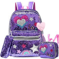 Mochila Infantil Para Meninas Super Shine Com Lantejoulas Importe Go Roxo Coração 