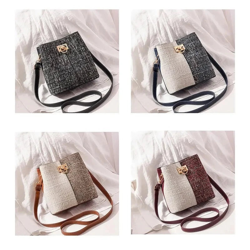 Mulheres Patchwork Crossbody Bag Balde Falso Couro Círculo Fivela Sacos De Ombro Moda Feminina Totes Costura Bag Importe Go 