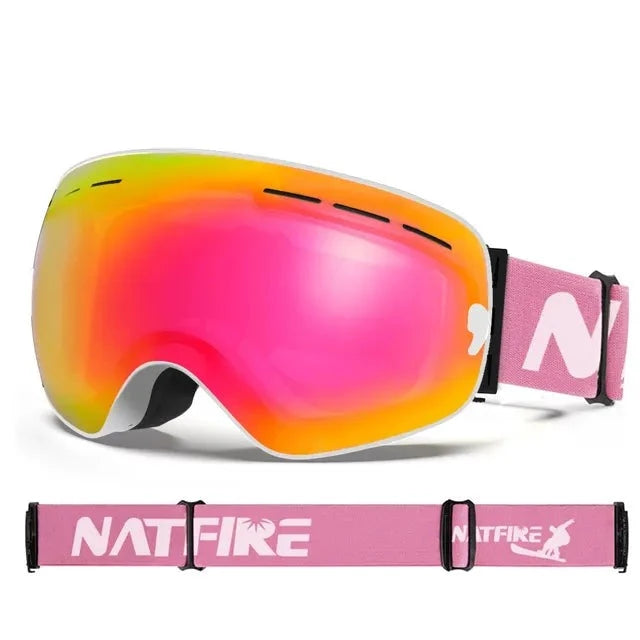 NATFIRE-Ski Goggles com Camadas Duplas, Anti-fog Eyewear, UV400 Óculos, Snow Goggles, Snowmobile Eyewear, Esporte ao ar livre, Esqui Googles Importe Go Pink 