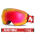 NATFIRE-Ski Goggles com Camadas Duplas, Anti-fog Eyewear, UV400 Óculos, Snow Goggles, Snowmobile Eyewear, Esporte ao ar livre, Esqui Googles Importe Go Red 