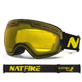 NATFIRE-Ski Goggles com Camadas Duplas, Anti-fog Eyewear, UV400 Óculos, Snow Goggles, Snowmobile Eyewear, Esporte ao ar livre, Esqui Googles Importe Go Yellow 