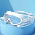 Óculos de natação grandes com tampões para os ouvidos, óculos infantis anti-nevoeiro, óculos de praia para meninos e meninas Importe Go -white 