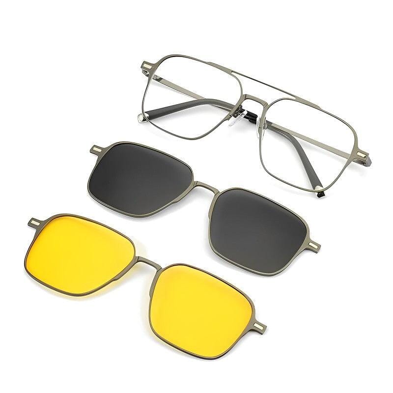 Óculos Polarizado 3 em 1 INOX Conforto + Proteção Anti Azul BRINDE oculos3em1 Importe Go Grafite Metalizado 