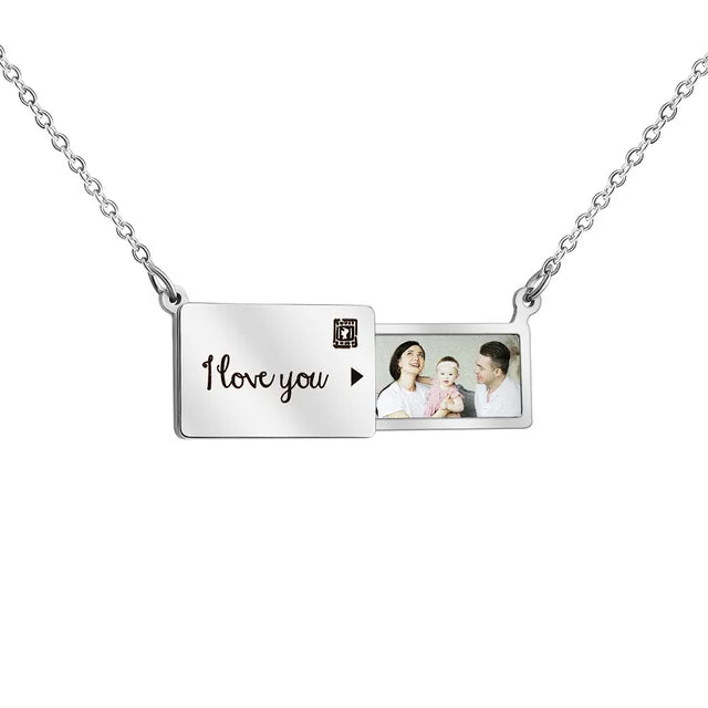 Personalized Custom Photo Engrave Lettering Creative Pull-Out Envelope Stainless Steel Pendant Necklace For Women Girl Wife Importe Go 