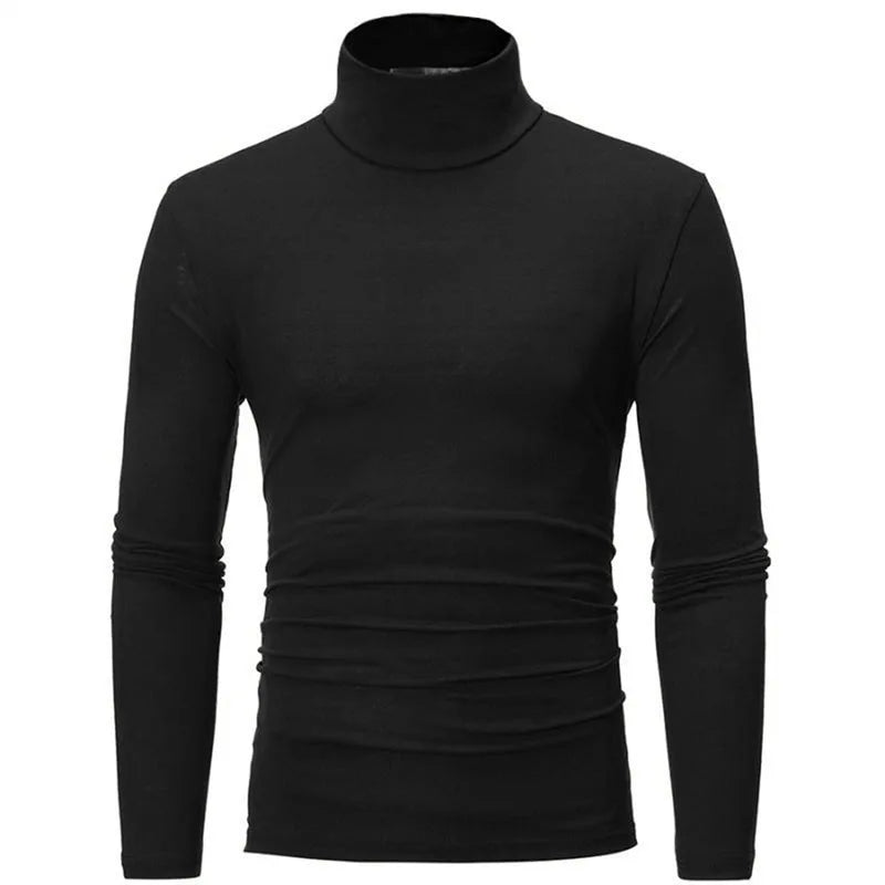 Pulôver de algodão de gola alta masculino, slim fit, elástico, manga longa, casual, vestuário respirável, outono, inverno, moda Importe Go Black L 