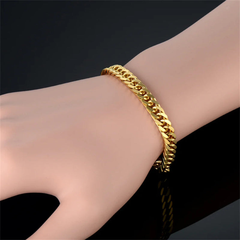 Punk Fashion Curb Cuban Chain Link Bracelet 21cm Gold Silver Color Stainless Steel Hand Chains For Women Men Jewelry Gift Importe Go 